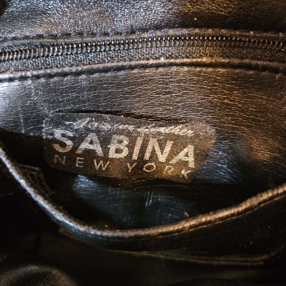 Sabina Black Leather Drawstring Shoulder Bag with Gold Accents - Picture 8 of 16
